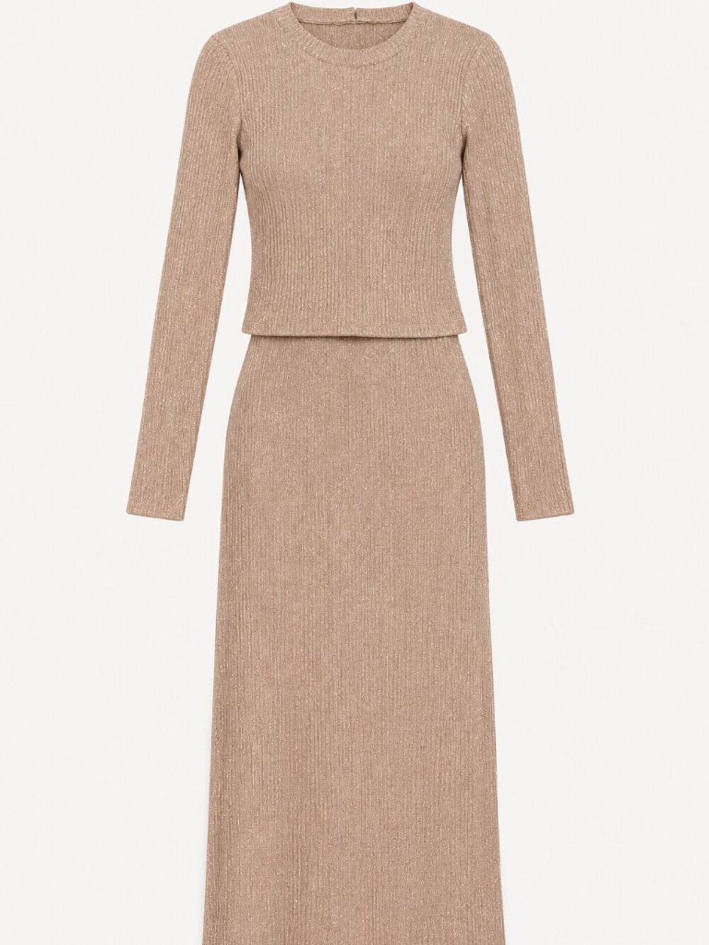 Reformation Val Two Piece Ribbed Crop Top & Skirt in Pink Shimmer Small